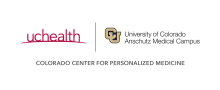 Colorado Center for Personalized Medicine Logo – A red UC Health logo with a matching color underline, and an interlocking CU logo with University of Colorado Anschutz Medical Campus text